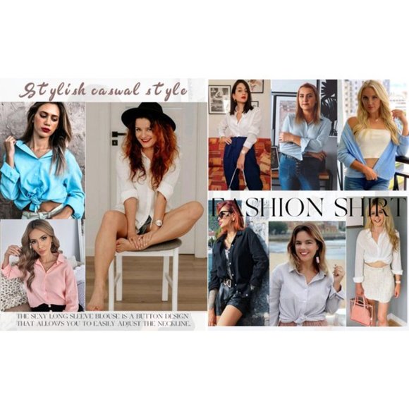 Womens Work Blouses Casual V Neck Blouse Tops 3/4 Sleeve Button Down Shirt Gray - Picture 2 of 8